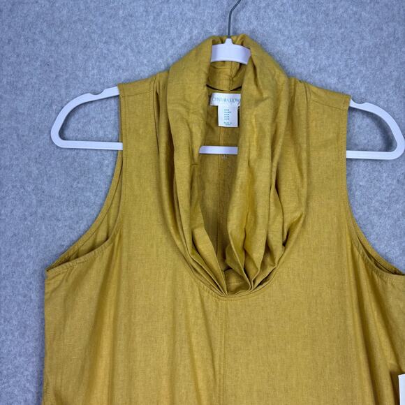 Cynthia Rowley Dress Medium Mustard Linen Cowl Hi Lo Lagenlook‎ Coastal Grandma - Picture 4 of 12